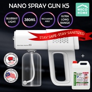 [READY STOCK]Wireless Nano Blue Ray Atomizer Spray Gun K5 5L Sanitizer Liquid Disinfection Bacteria Germs Portable Mite Removal for office /Car/Home Prevent