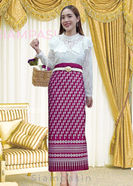 PTT ผ้าไหมกาฬสินธิ์ุ ผ้าถุงอัดกาว ผ้าฝ้ายแกมไหม ใส่ได้เอว 24-40 นิ้ว ผ้าฝ้ายกาฬสินธุ์ ผ้าทอสังเครา