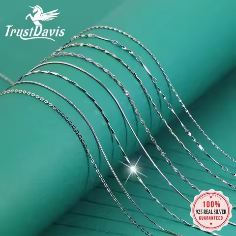 Trustdavis Genuine 925 Sterling Silver Water-wave Snake Box Chain For Woman 40cm/45cm 0.7/0.8mm Chai