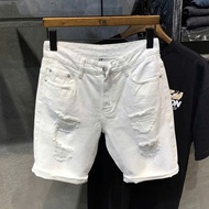 Men's street boy jean shorts with leather patches made of high quality black cotton jeans with dusty