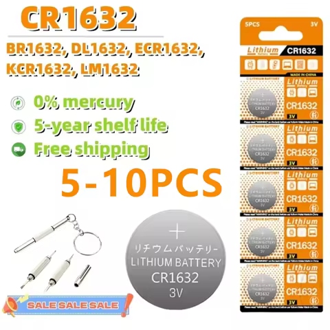5-10PCS 3V 120mAh CR1632 Coin Cells Batteries CR 1632 DL1632 BR1632 LM1632 ECR1632 Lithium Button Ba