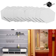 [SNNY] 12Pcs Hexagonal Self Adhesive Mirror Effect Wall Sticker Living Room Decal Decor