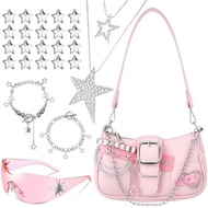 JATEBI Y2k Accessories Set Included Star Y2k Silver Necklace Y2K Star Shoulder Bag Sunglasses Star H