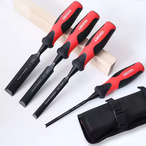 Wood Chisel Set Chrome Vanadium Steel Sharp Carving Bevel Edge Soft Grip for Woodworking Carving wit