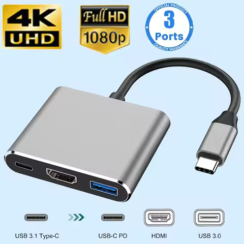 3 in 1 Usb Hub USB C to HDMI-compatible Splitter HUB Type-c to HDMI-compatible USB3.0 Docking Statio