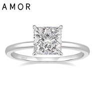 AMOR 2CT 925 Sterling Silver Engagement Rings Princess Cut Cubic Zirconia CZ Wedding Promise Rings S