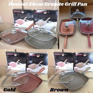 DESSINI 28cm GRANITE GRILL PAN PEMANGGANG WITH GLASS LID GRANITE STONE CASSEROLE SET PERIUK BATU NON
