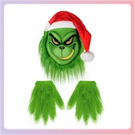 Grinch Mask & Gloves Set for Halloween Christmas Cosplay Theft Costume Party Accessories