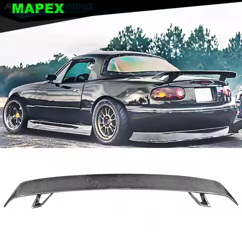 Universal Spoiler Fits For 90-24 Mazda Miata MX5 Convertible CARBON FIBER LOOK Bright black Rear Tru