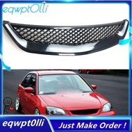 ^eQQ^Glossy Black Front Engine Hood Mesh Grille Bumper Racing Grill for Honda Civic JDM Type R 2001-