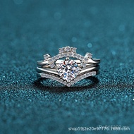 Three Rings Sterling Silver Split Four Claw Wedding Ring s925 Ring Simulation Diamond Moissanite Fem
