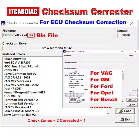 ECU Checksum Correction Software Checksum Corrector for ECU Bin. File fit For VAG For GM For Ford Fo