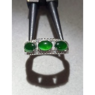 #J723 100% Natural Grade A Icy Jade Jadeite Adjustable Ring H6.5m 925 Silver