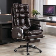S/🔑Genuine Leather Executive Chair Reclinable Office Chair Ergonomic Home Computer Chair Office Business Executive Chair