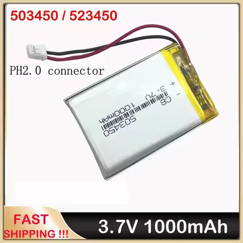503450/523450 1000mAh 3.7V Rechargeable Li-ion Battery PH 2.0mm 2pin plug for Camera GPS navigator M