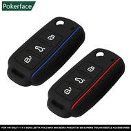 POKERFACE Silicone Car Key 3 Button Key Cases Cover Keychain Protection For VW Golf 4 5 6 7 Bora Acc