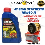100% ORIGINAL YAMALUBE YAMAHA ENGINE OIL MINYAK HITAM 4T SEMI SYNTHETIC 10W40 10/40 WITH OIL FILTER 