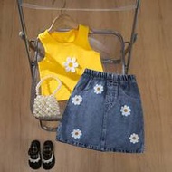2pcs/Set Toddler Girls Outdoor Casual Simple Cute Outfit Natural Fresh Style 3D Flower Design Round 
