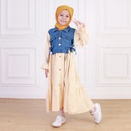 Dungdungkids Gamis Anak Nanda Rompi Jeans Katun Salur Free Pashmina Tali 3 - 11 Tahun