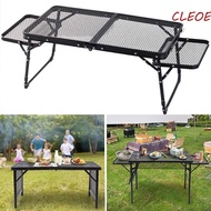 CLEOES Outdoor Collapsible Garden Desk, Aluminum Sturdy Metal Mesh Grill Table, Side-Pocket Lightweight Foldable Black Portable Picnic Folding Camping Table Traveling