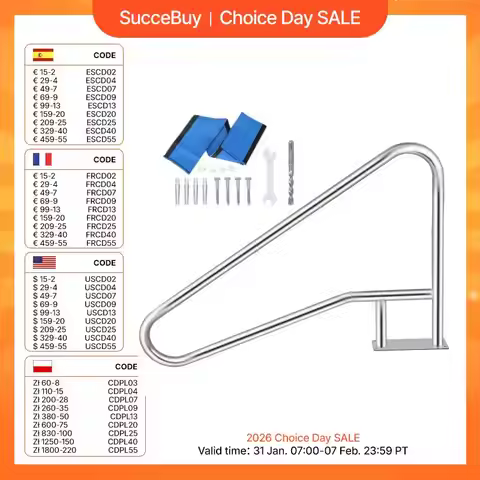 SucceBuy 30-55"x22-32" Swimming Pool Handrail With 4ft Grip Cover Humanized Design & M8 Drill Bit Po