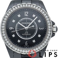 二手香奈兒 J12 男士腕錶，38 毫米，鑲鑽錶圈，共鑲嵌 8 顆鑽石，型號 J12 H3109，陶瓷錶殼，黑色，拋光處理，成色極佳。