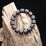 Classic Ebony Six-Character Mantra Carved Bracelet Ebony 15mmx15mm Barrel Bead Bracelet