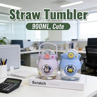 Portable Kawaii Sports Straw Bpa Free Travel School Water Bottle Transparent卡通900ml Botol Kids Carto