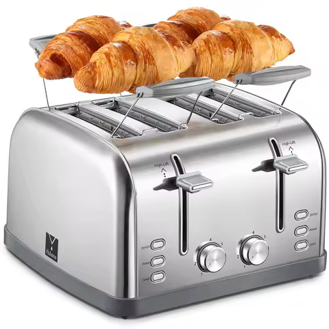 Toaster 4 Slice, Extra Wide Slots, Stainless Steel with High Lift Lever, Bagel and Muffin Function, 