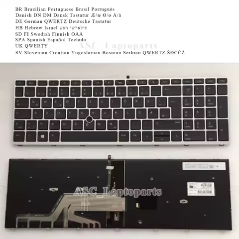 New Brazil German Hebrew Latin Spanish Danish UK Croatian SV YU Keyboard for HP Probook 650 G4, 650 