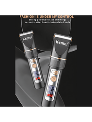 數碼顯示鋰電池剃鬚器kemei Km-5073可調節工具頭陶瓷工具頭電動美髮理髮器