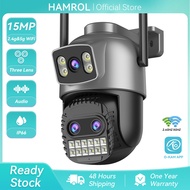 Hamrol 15MP Three Lens PTZ WiFi Camera 10X Zoom 5G&2.4GHz Human Tracking Outdoor Waterproof Wireless