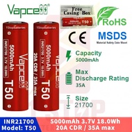 Vapcell T50 INR 21700 3.7V Li-ion Battery 5000mAh 20A CDR / 35A Max