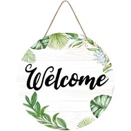 Welcome Fall Sign Wall Decor, Tropical Plant Wooden Hanging Sign , Autumn Wood Door Sign Plaque with