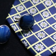 藍色條紋瑪瑙石袖扣天然原石新郎袖扣