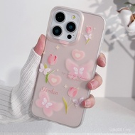 Pink butterfly tulip for iPhone 12Promax XR 12pro 13pro 11Promax xsmax 16pro x 14Promax 14pro 16Prom