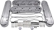 1 Set SHLPDFM Polished Smooth Cast Aluminum 2-Piece Valve Covers with Coil Mounts and Covers Fits fo