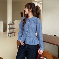 Áo sơ mi kiểu nữ cổ sen phối bèo có dây buộc điều chỉnh eo HAVANA AO406