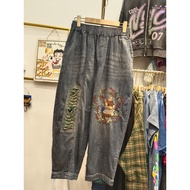 IMPORTED CAT, BUNNY DENIM PANTS WOMEN'S LONG PANTS TRENDY PANTS
