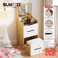 SKOI Dressing Table Set With LED Light Makeup Table Mirror Drawer Cabinet Storage Stool Vanity Table