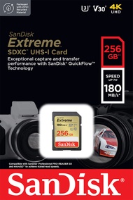 SanDisk Extreme SDXC SDXVV 256GB V30 U3 C10 UHS-I 180MB/s R 130MB/s W 4x6 Lifetime Limited ME6-00097