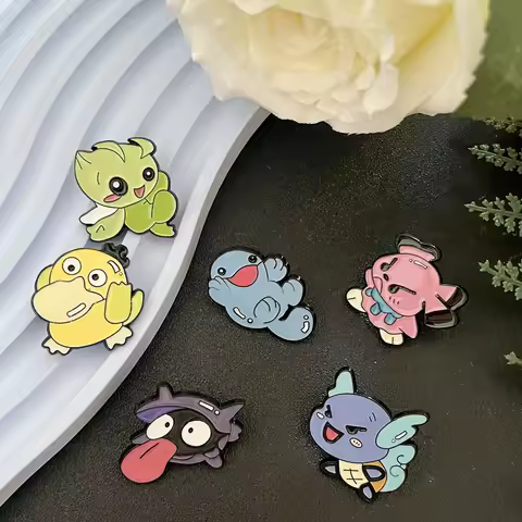6pcs Pokemon Enamel Brooch Set Cartoon Psyduck Shellder Animal Design Colorful Lapel Pins for Backpa