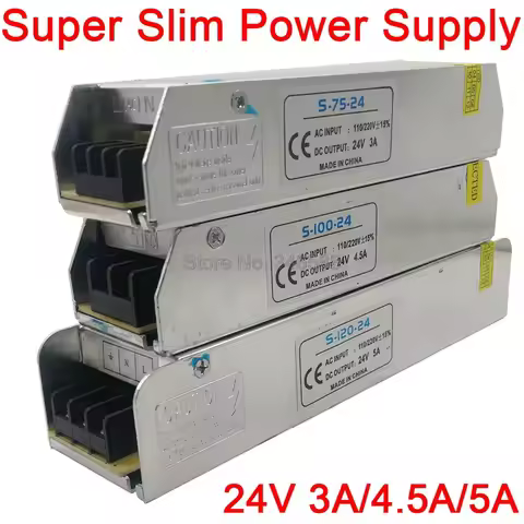 AC110V 220V to DC24V AC-DC Constant Voltage Driver Switch Power Supply Slim Strip Size 24V 3A 75W 4.