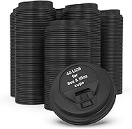 Plastic Dome Lids for 8oz and 10oz Coffee Cups - Black Coffee Cup Lids - Universal Spill Proof Hot C