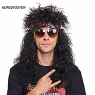 NONEDYODYE9I Halloween Party Cosplay Wig, Fluffy Long 70s 80s Rockstar Wig, Curvy Punk Mullet Wig