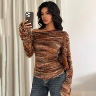 Autumn/Winter Plush Off-Shoulder Fashionable Casual T-Shirt For Women, Top With A Distressed Style, 