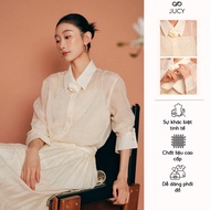 JUCY High Quality Korean Loose Form Silk Shirt with Floral Front Collar Elegant and Feminine A47