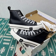 Co-Branded Leather 1970s Style High-Top Flat Shoes - Unisex Casual Design