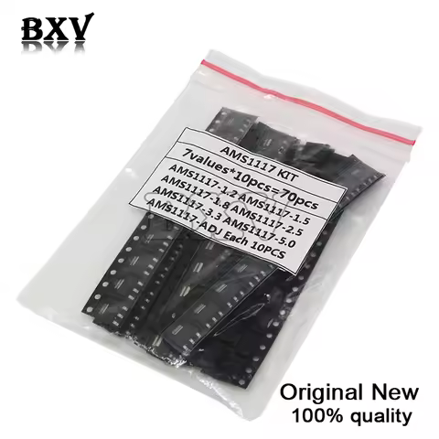 70pcs AMS1117 Voltage Regulator Kit 1.2V/1.5V/1.8V/2.5V/3.3V/5.0V/ADJ 1117 7 Values Each 10PCS SOT-2