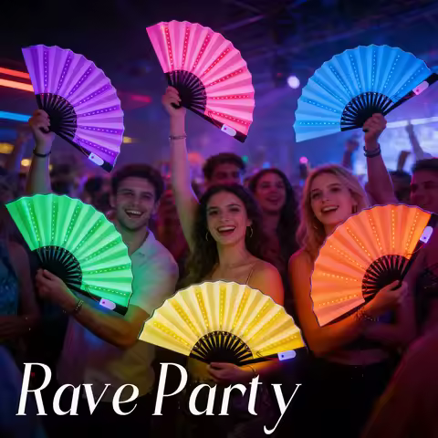 4-12Pcs Carnival Party Led Fans Rave Fans Colorful Change Rave Party Luminous Folding Fan Stage Perf